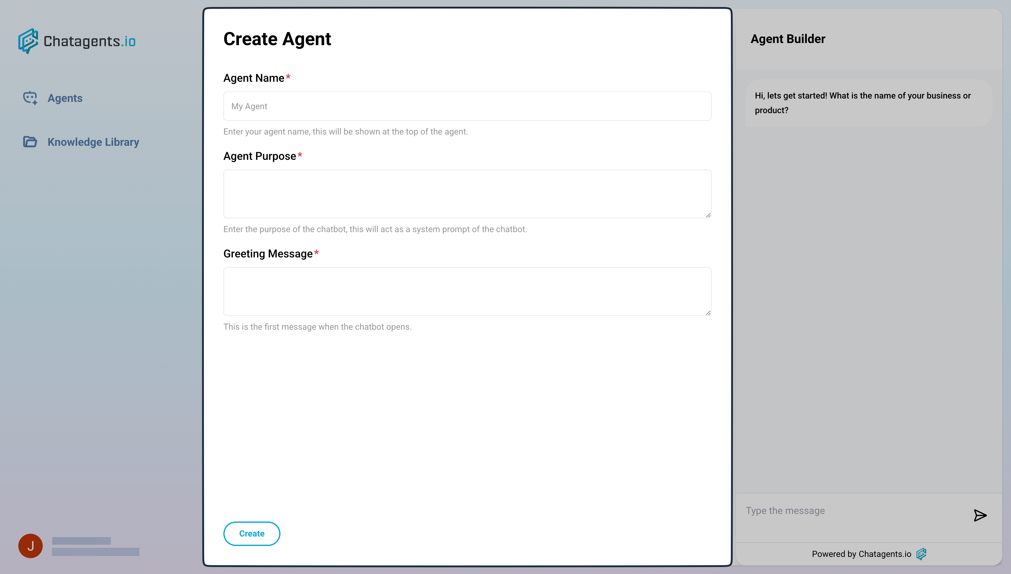 Create Agent page