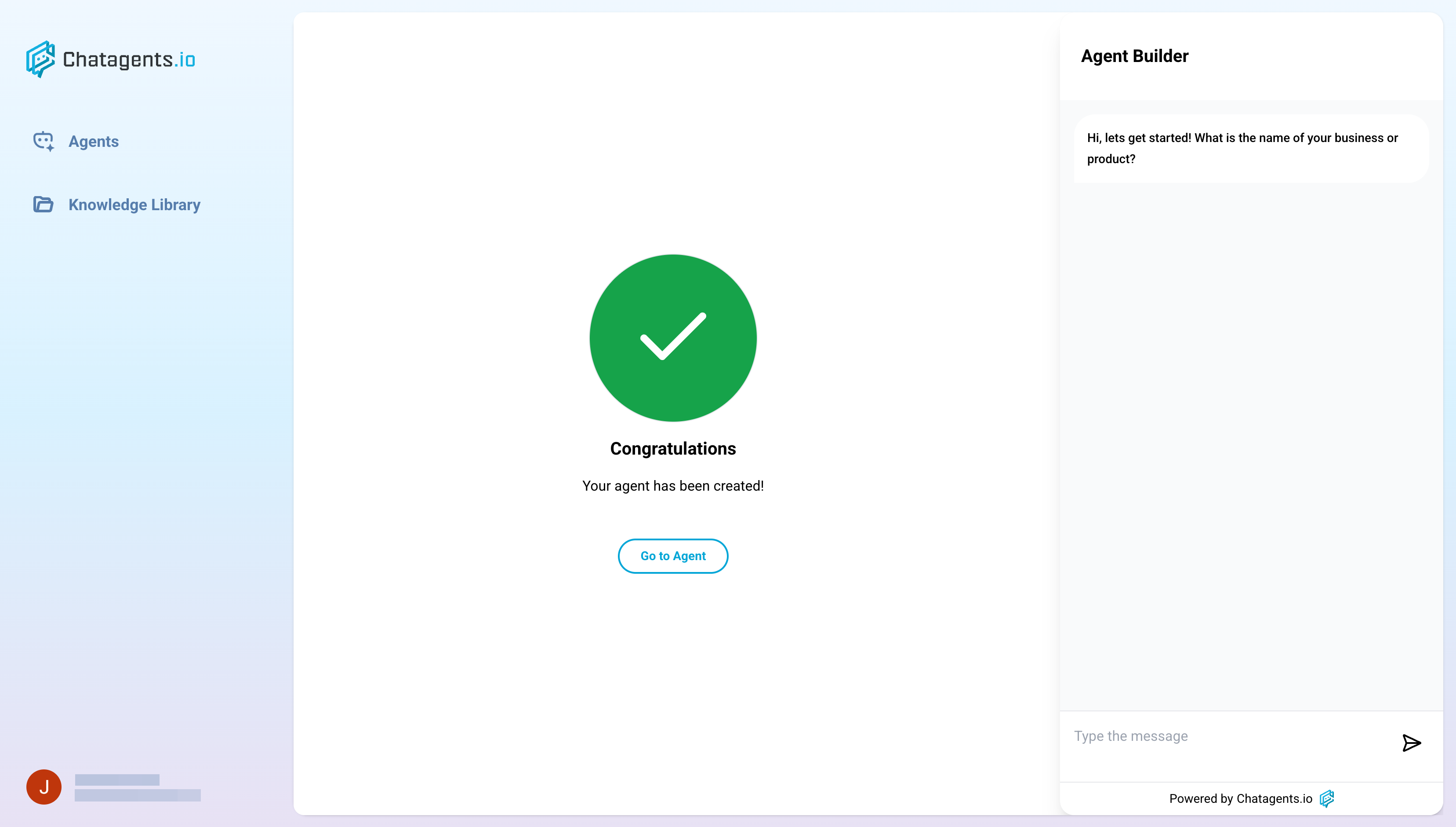 Agent creation confirmation page