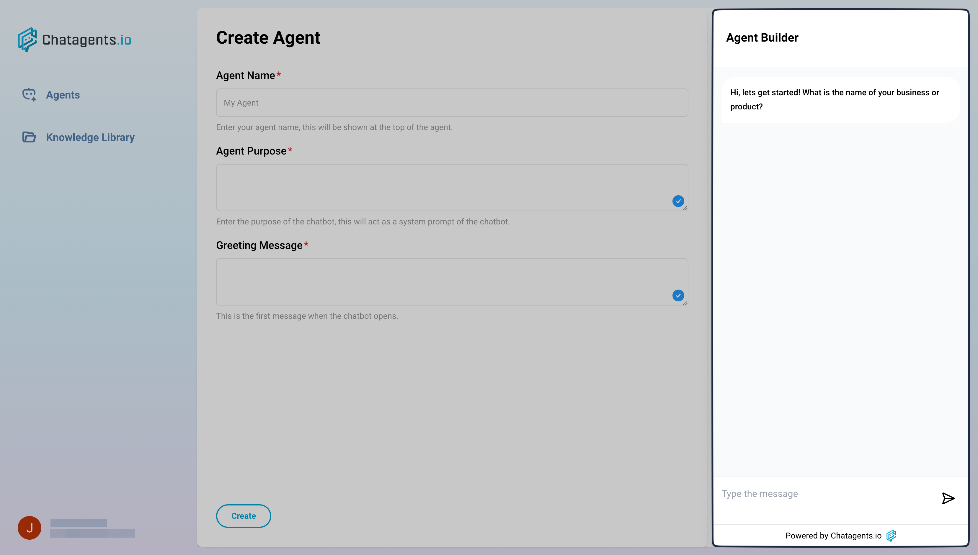 Create Agent page