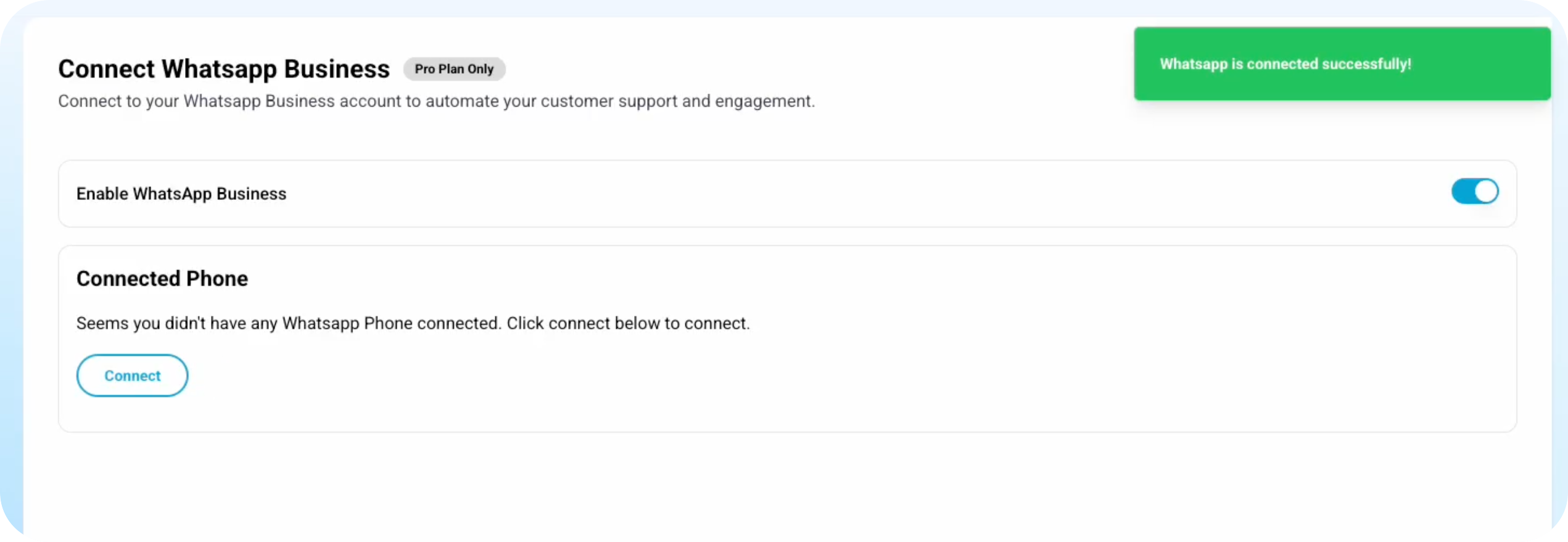 whatsapp integration success